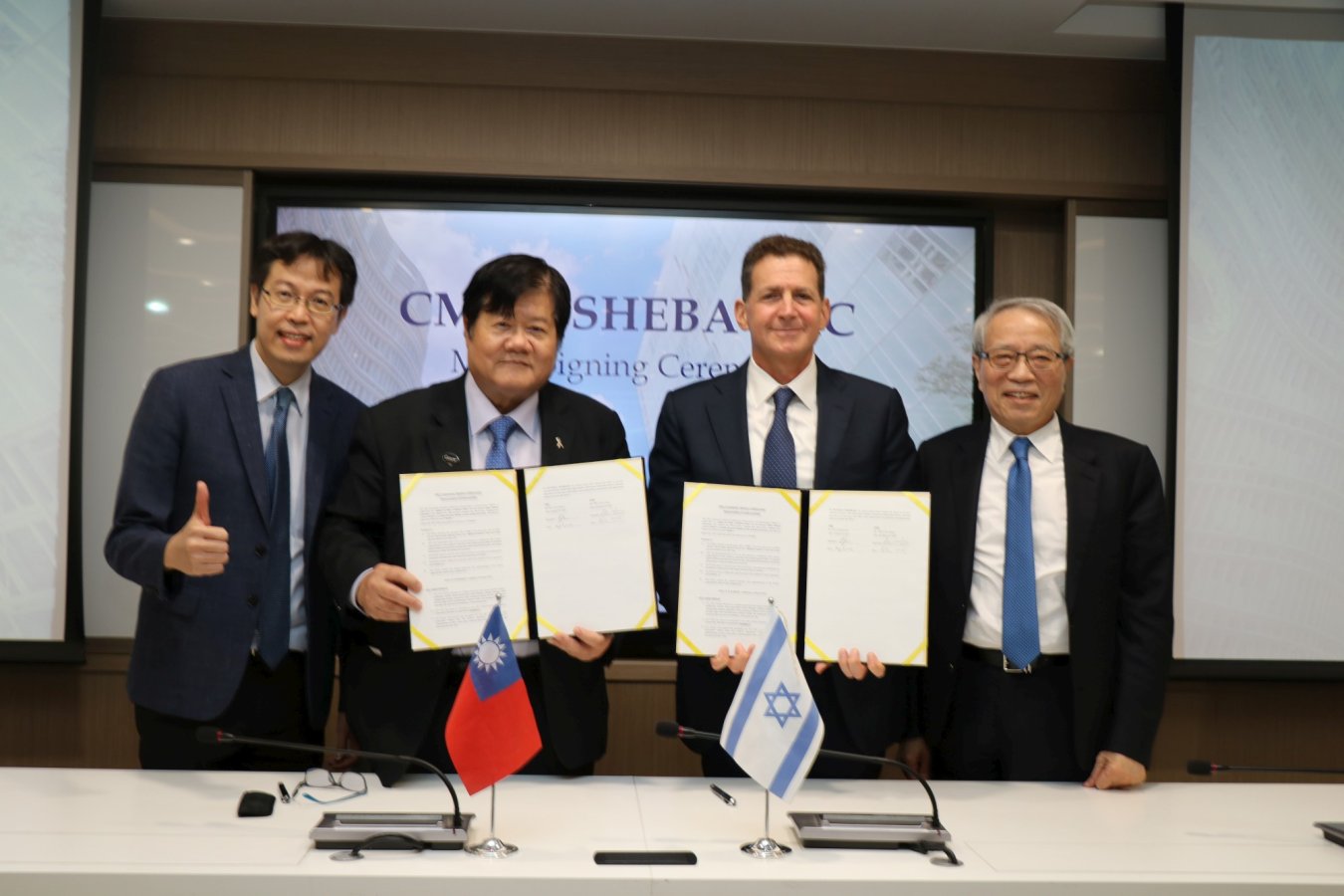 洪明奇校長1以色列席巴醫療中心代表Sheba Medical Center Eyal Zimlichman教授鄭隆賓執行長及